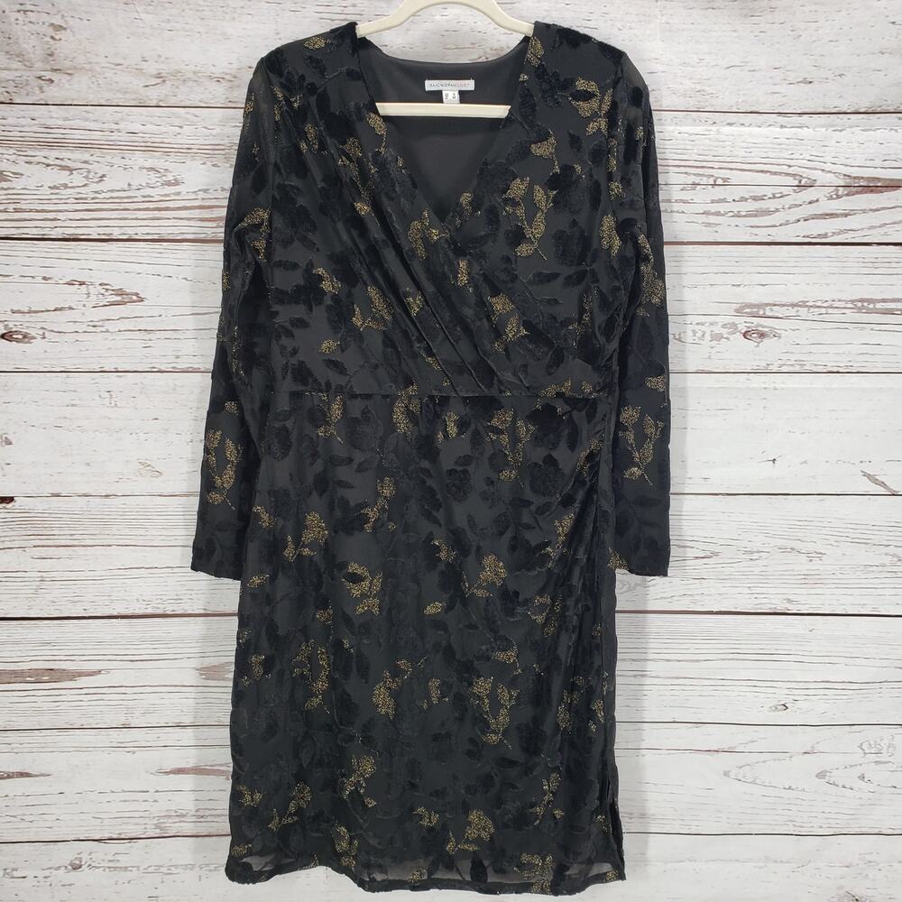 Isaac Mizrahi Women's Black Gold Velvet Burnout Faux Wrap Dress Size Small